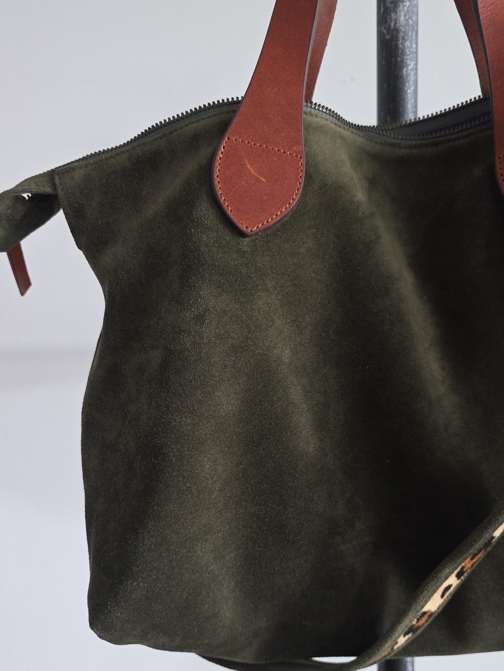Dark Olive Green Suede Tote Bag - Picture 7 of 16
